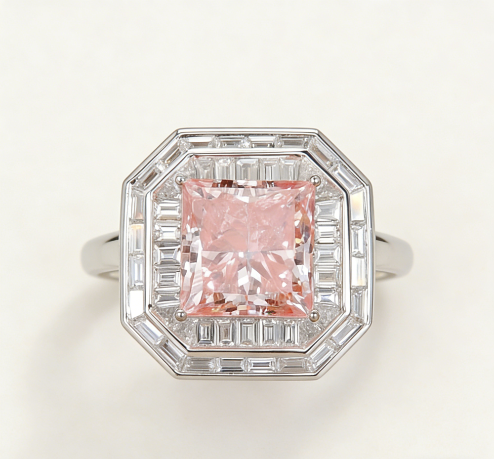 Cultivated pink diamond ring, K gold gift diamond ring