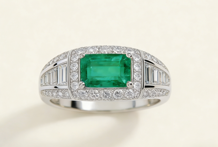 Emerald-Cut Green Gemstone Gold Ring