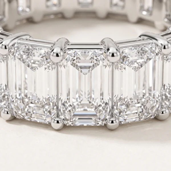 Emerald-Cut Lab-Grown Diamond Full Eternity Ring — setting and diamond detail; AI-generated style illustration