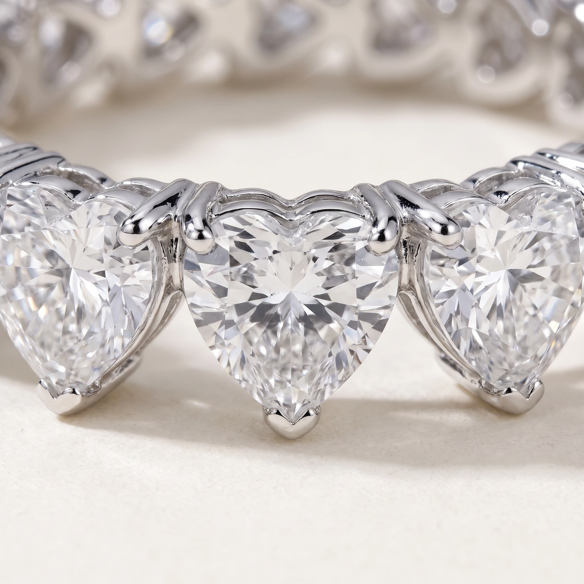 Heart-Shaped Lab-Grown Diamond Full Eternity Ring — setting and diamond detail; AI-generated style illustration