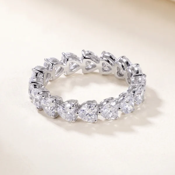 Heart-Shaped Lab-Grown Diamond Full Eternity Ring — three-quarter product view; AI-generated style illustration