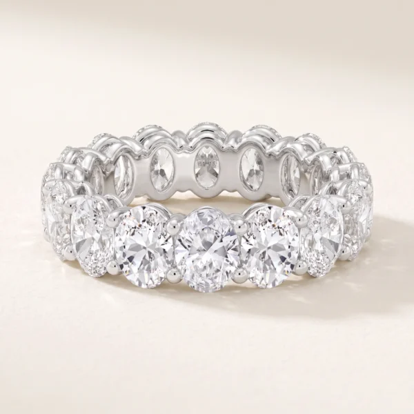 Oval Lab-Grown Diamond Full Eternity Ring — three-quarter product view; AI-generated style illustration