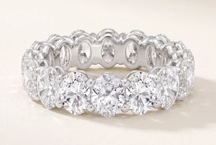 Oval Lab-Grown Diamond Full Eternity Ring — three-quarter product view; AI-generated style illustration