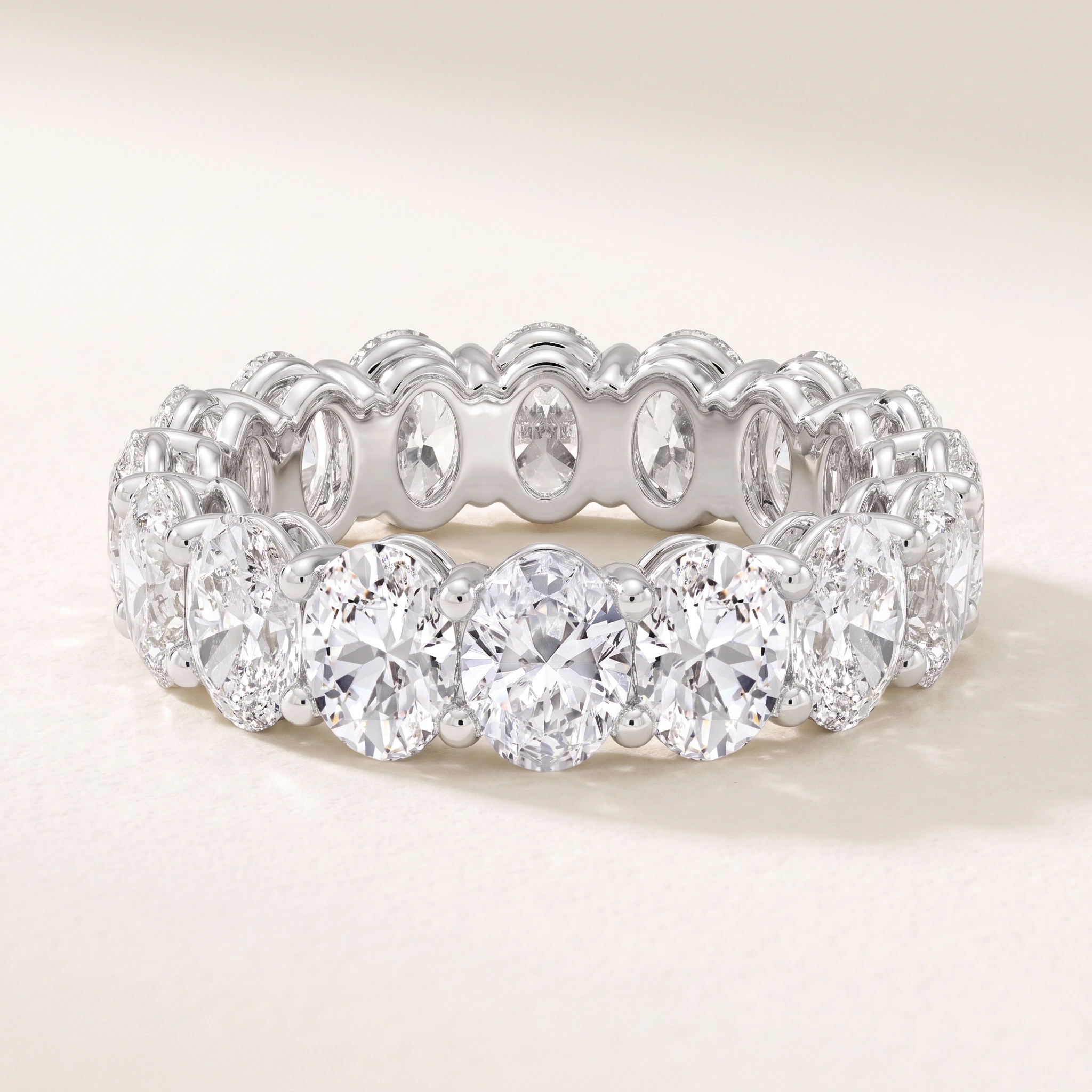 Oval Lab-Grown Diamond Full Eternity Ring — three-quarter product view; AI-generated style illustration