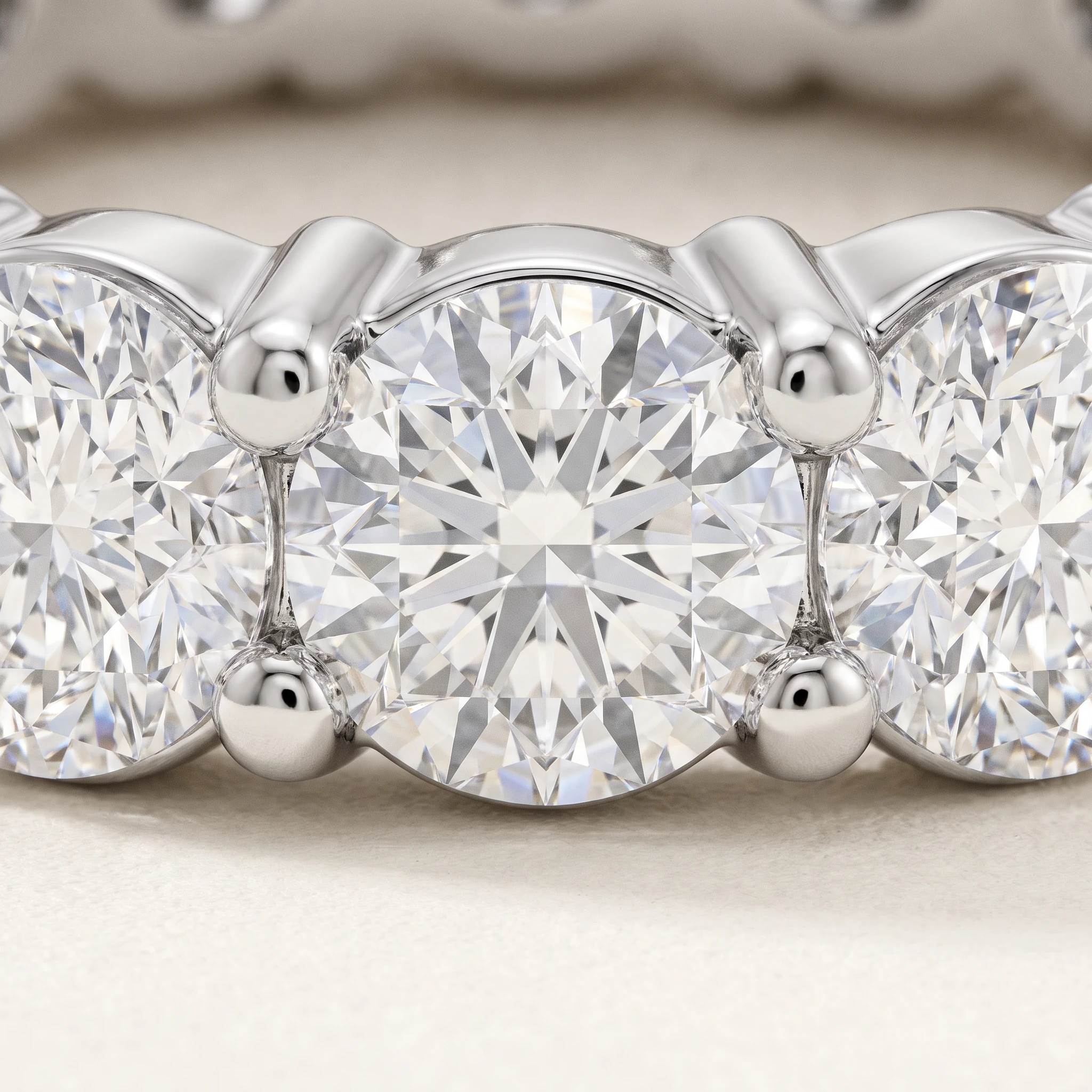 Round Lab-Grown Diamond Full Eternity Ring — setting and diamond detail; AI-generated style illustration