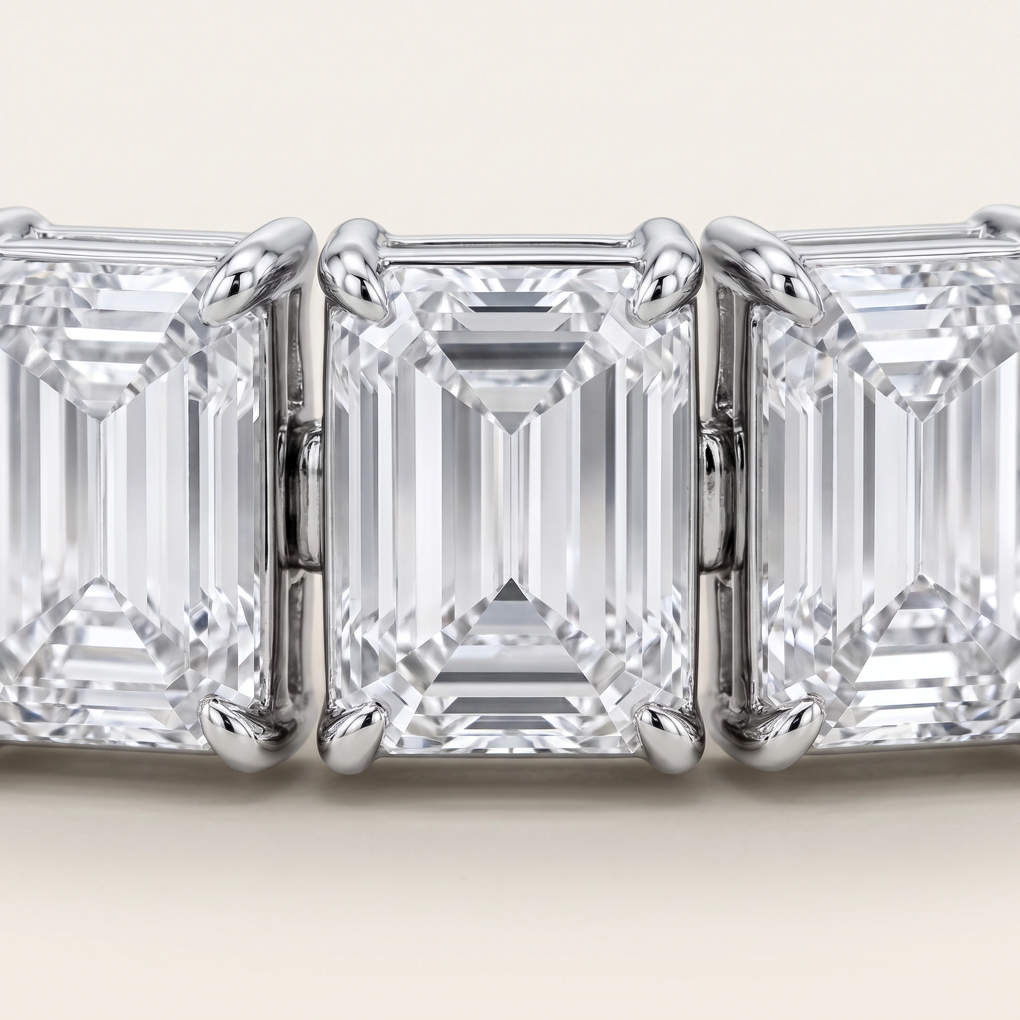 Emerald-Cut Lab-Grown Diamond Tennis Bracelet — setting and diamond detail; AI-generated style illustration