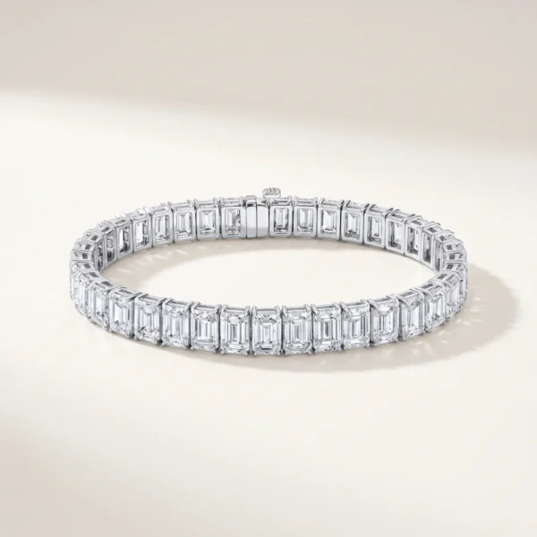 Emerald-Cut Lab-Grown Diamond Tennis Bracelet — three-quarter product view; AI-generated style illustration