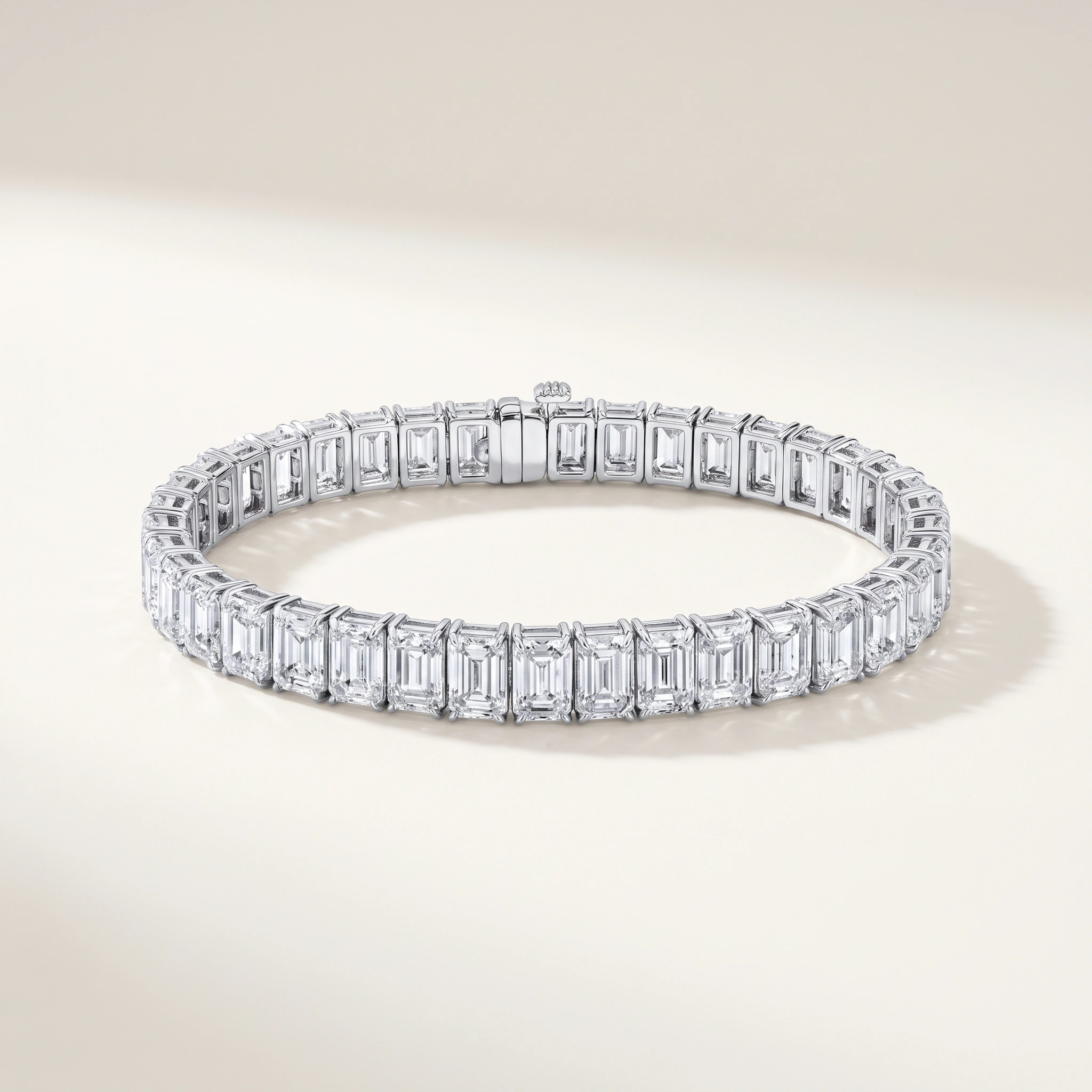 Emerald-Cut Lab-Grown Diamond Tennis Bracelet — three-quarter product view; AI-generated style illustration