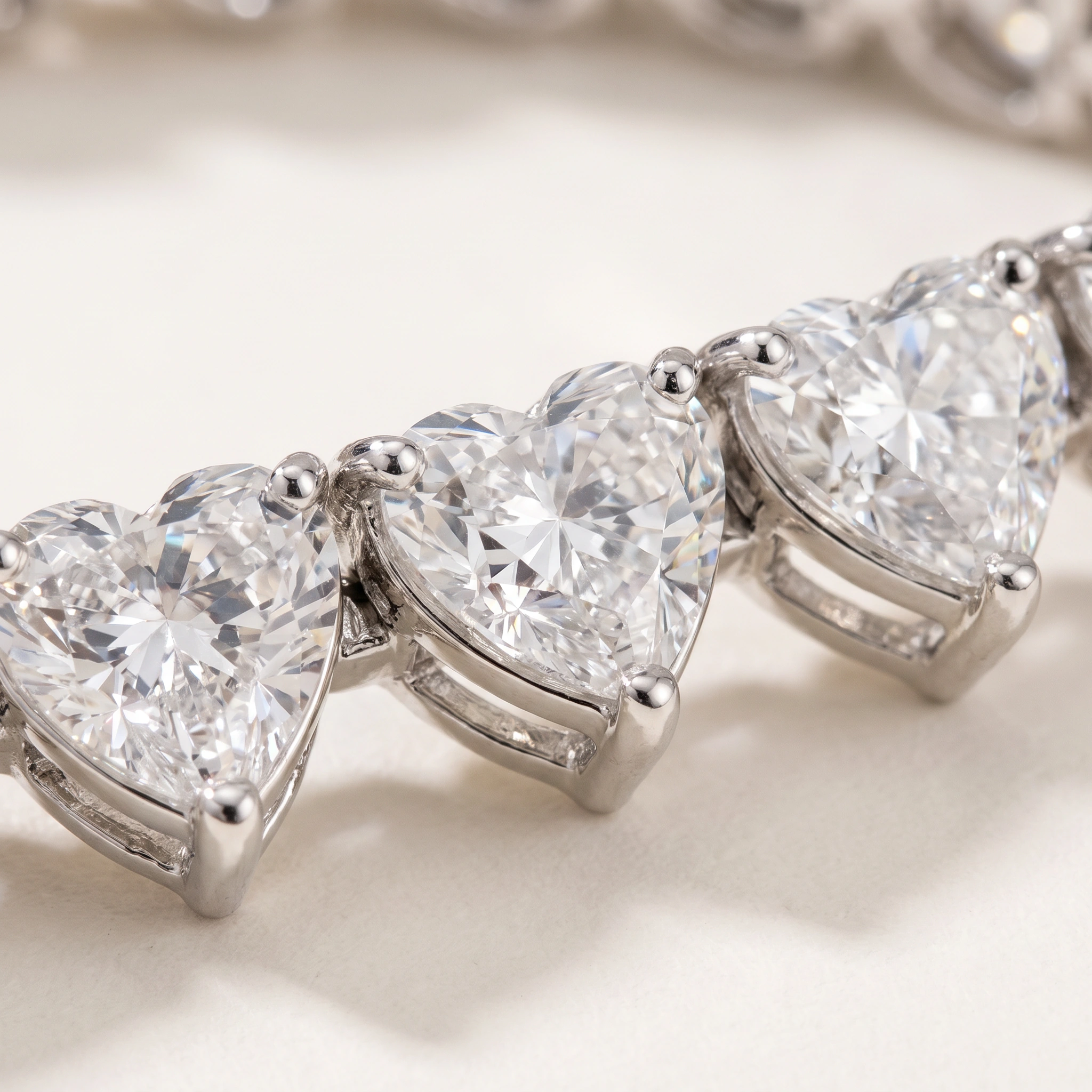 Heart-Shaped Lab-Grown Diamond Tennis Bracelet — setting and diamond detail; AI-generated style illustration