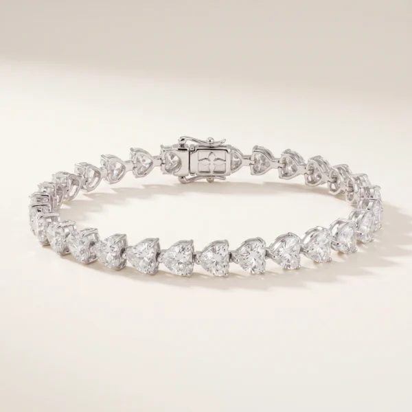 Heart-Shaped Lab-Grown Diamond Tennis Bracelet — three-quarter product view; AI-generated style illustration