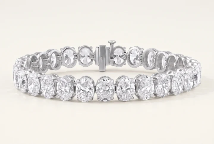 Oval Lab-Grown Diamond Tennis Bracelet — three-quarter product view; AI-generated style illustration
