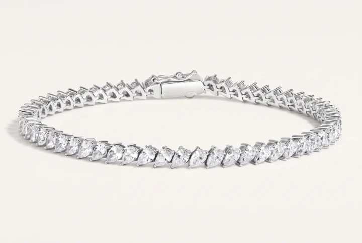 Pear-Shaped Lab-Grown Diamond Tennis Bracelet — three-quarter product view; AI-generated style illustration