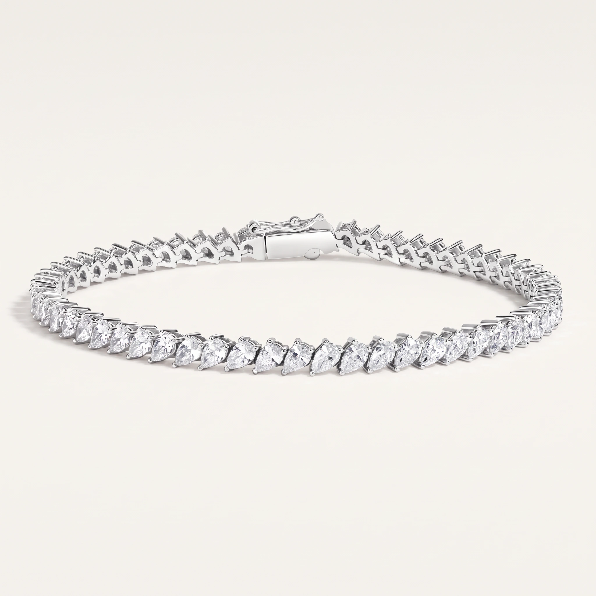 Pear-Shaped Lab-Grown Diamond Tennis Bracelet — three-quarter product view; AI-generated style illustration