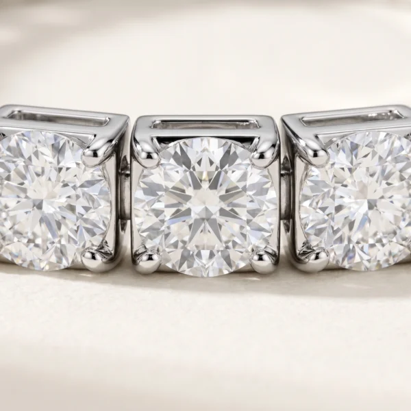 Round Lab-Grown Diamond Tennis Bracelet — setting and diamond detail; AI-generated style illustration