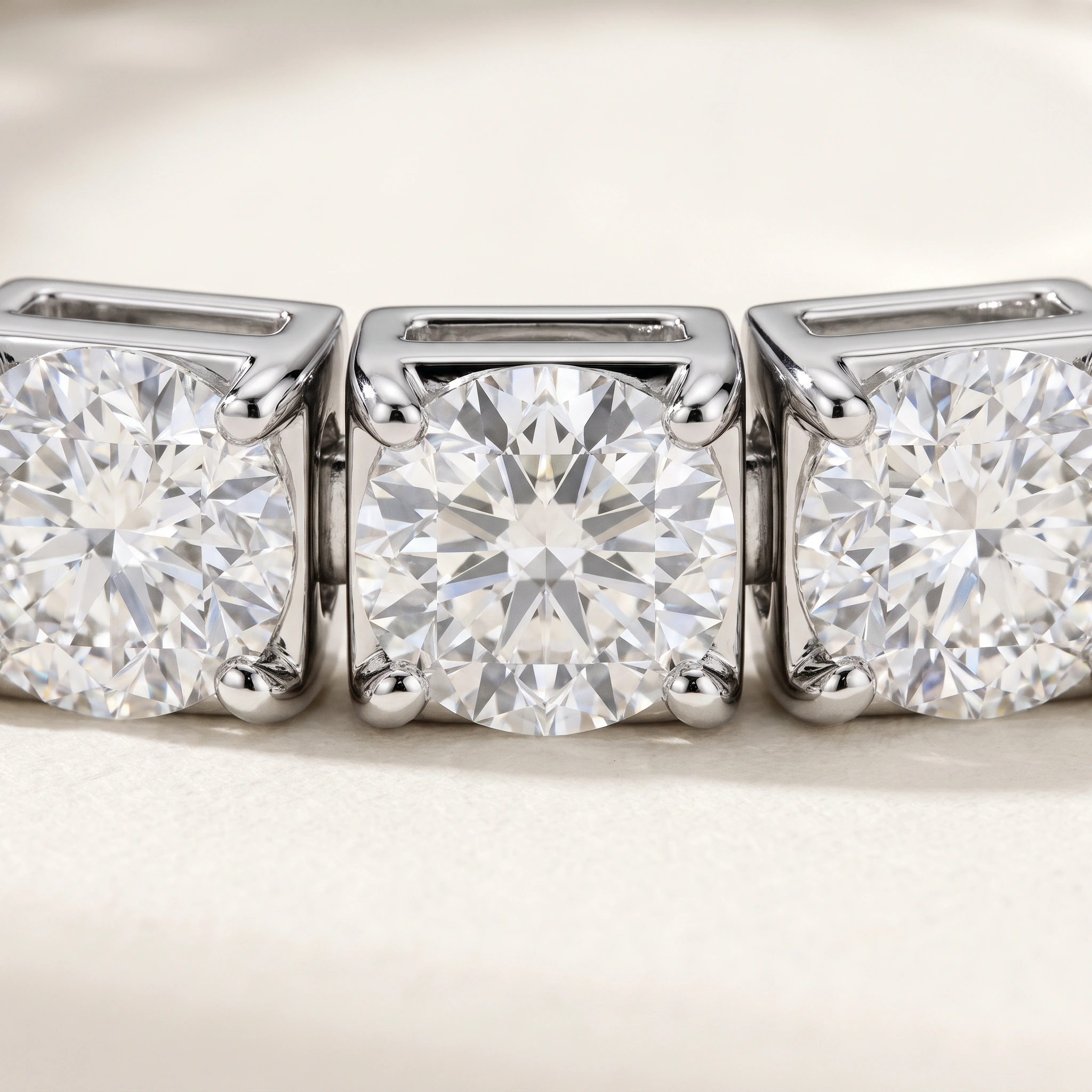 Round Lab-Grown Diamond Tennis Bracelet — setting and diamond detail; AI-generated style illustration