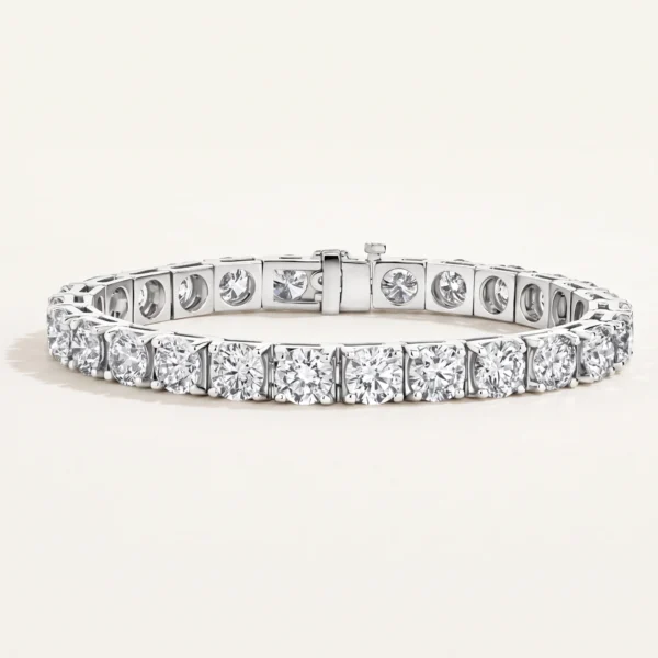 Round Lab-Grown Diamond Tennis Bracelet — three-quarter product view; AI-generated style illustration