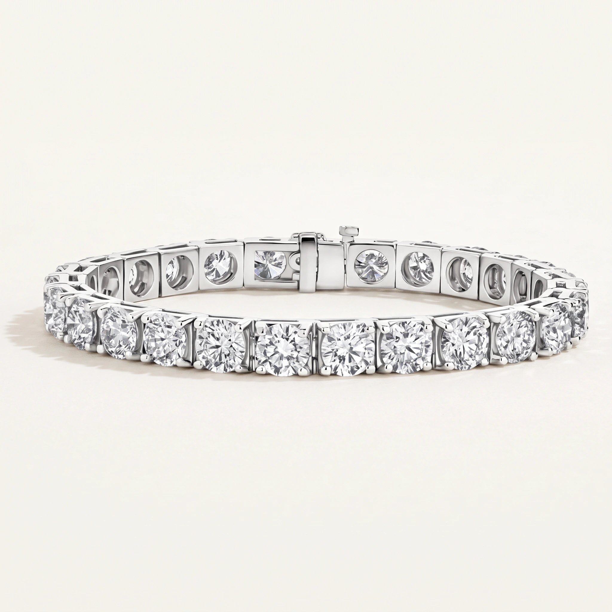 Round Lab-Grown Diamond Tennis Bracelet — three-quarter product view; AI-generated style illustration